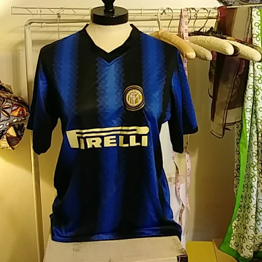 Soccer Shirt PERELLI B28 Tee Sports Athletic team fan wear blue black striped